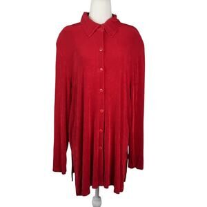 Vintage 90s Amanda Red Slinky Jersey Knit Button-Down Tunic Top 2X